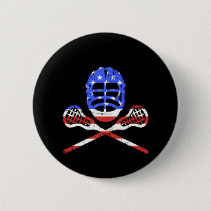 Lacrosse Sticks und Helm mit amerikanischer Flagge Button