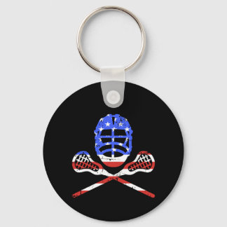 Lacrosse Sticks und Helm mit amerikanischer Flagge Schlüsselanhänger