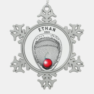 Lacrosse-Torhüter-Weihnachts-Kollektionsstück Schneeflocken Zinn-Ornament