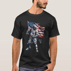 Lacrosse US Flag Lacrosse Player Helmet Sticks Män T-Shirt