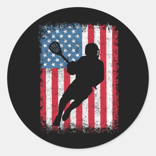 Lacrosse US-Flagge Lax Shirt Männer Frauen Mädchen Runder Aufkleber (Vorderseite)