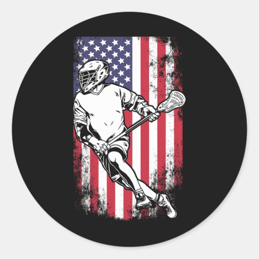 Lacrosse US-Flagge Runder Aufkleber (Vorderseite)