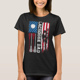 Lacrosse Vater Sport störte amerikanische Flagge 4 T-Shirt