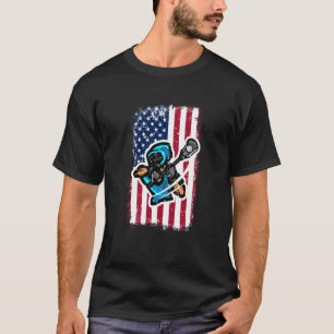 Lacrosse Vintage-Amerikanische-Flagge-Helm und Sti T-Shirt