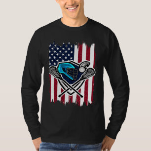 Lacrosse Vintage-Amerikanische-Flagge-Helm und Sti T-Shirt