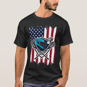 Lacrosse Vintage-Amerikanische-Flagge-Helm und Sti T-Shirt