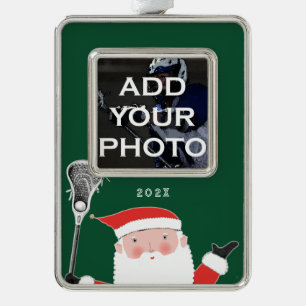 Lacrosse-Weihnachtsfoto Rahmen-Ornament Silber