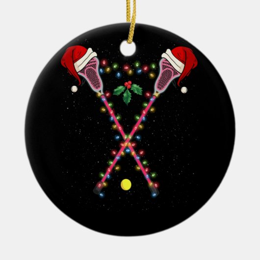 Lacrosse Weihnachtsmannmütze Weihnachtslichter Spo Keramik Ornament (Vorne)