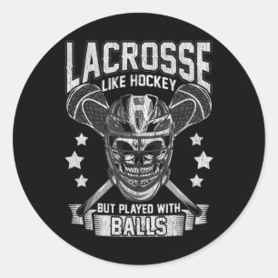 Lacrosse wie Hockey, aber mit Lax Player Gi gespie Runder Aufkleber