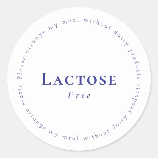 Lactose-Free Request Sticker, White - Navy Runder Aufkleber (Vorderseite)