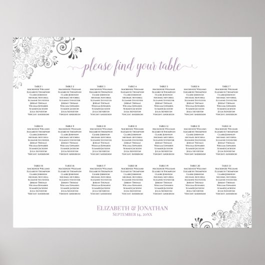 Lacy 21 Table Wedding Seating Chart White Lavender Poster (Vorne)