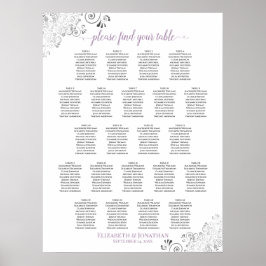 Lacy 22 Table Wedding Seating Chart White Lavender Poster