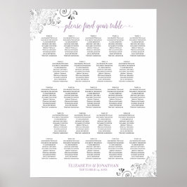 Lacy 23 Table Wedding Seating Chart White Lavender Poster