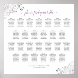 Lacy 26 Table Wedding Seating Chart White Lavender Poster