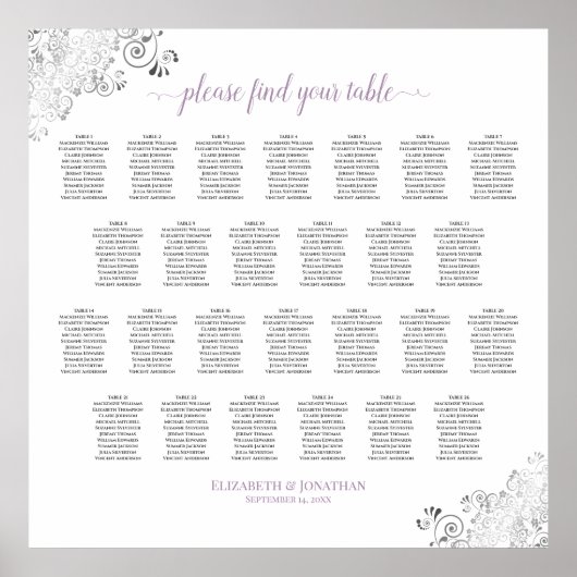 Lacy 26 Table Wedding Seating Chart White Lavender Poster (Vorne)