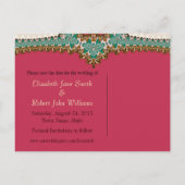 Lacy Aquamarin Gold Pink Einzigartige Save the Dat Ankündigungspostkarte (Rückseite)