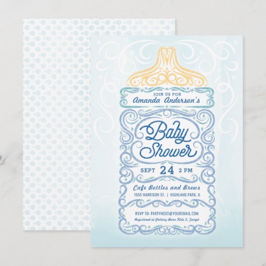 Lacy Baby Boy Dusche Einladung (Vorne/Hinten)