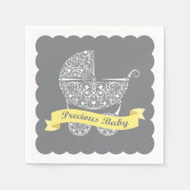 Lacy Baby Carriage Napkin Yellow & Grau Serviette