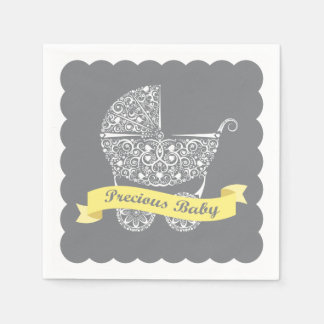 Lacy Baby Carriage Napkin Yellow & Grau Serviette