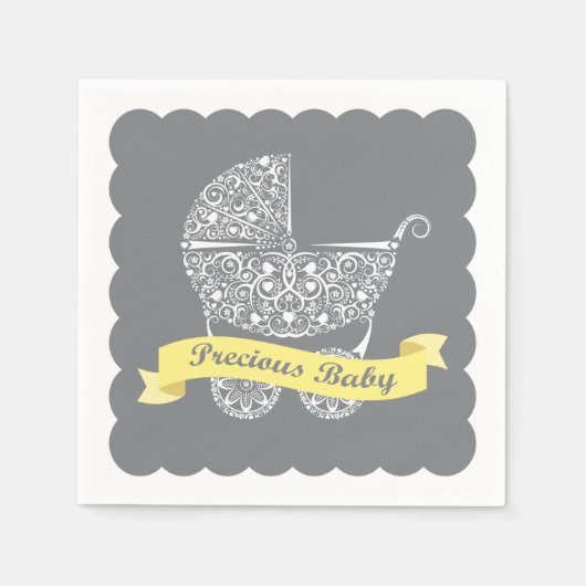 Lacy Baby Carriage Napkin Yellow & Grau Serviette (Vorderseite)