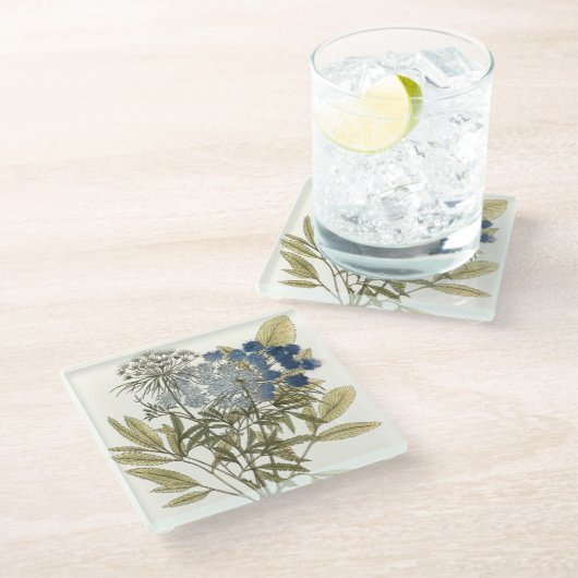 Lacy-Blätter - Blume und Grünflächen Glasuntersetzer (Schrägansicht)