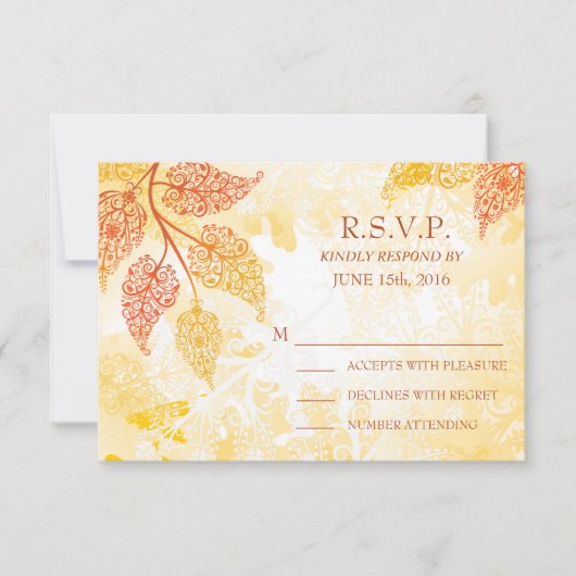 Lacy-Blätter Hochzeitsstift RSVP-Karte RSVP Karte (Vorderseite)
