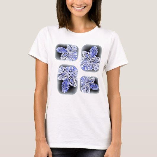 lacy Blätter in blauem u. weißem t T-Shirt (Vorderseite)