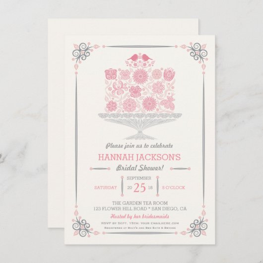 Lacy Blumen-Kuchen-Brautparty-Einladung Einladung (Vorne/Hinten)
