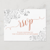 Lacy Calligraphy Terracotta on White Wedding RSVP Postkarte (Vorderseite)