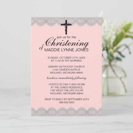 Lacy Christening, Taufe oder Dedication-Einladung Einladung (Stehend Vorderseite)