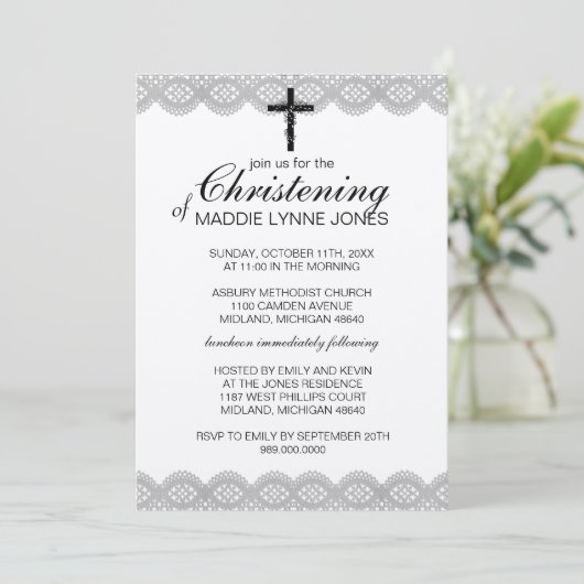 Lacy Christening, Taufe oder Dedication-Einladung Einladung (Stehend Vorderseite)