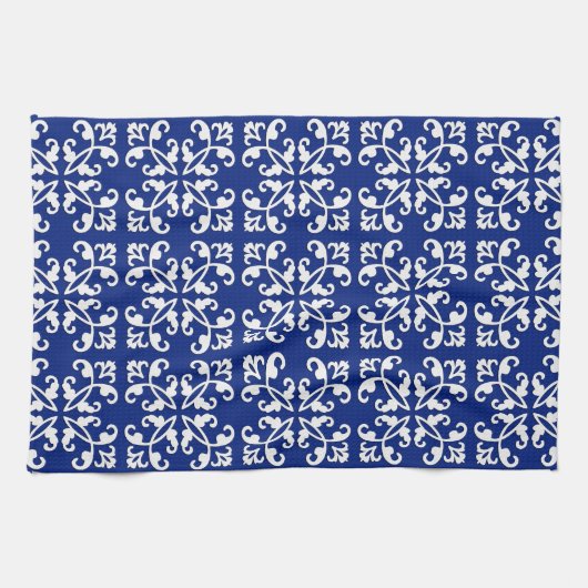 Lacy cutwork - weiß über lapblau geschirrtuch (Horizontal)