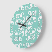 Lacy cutwork - weiß über Meeresgrün Große Wanduhr (Winkel)