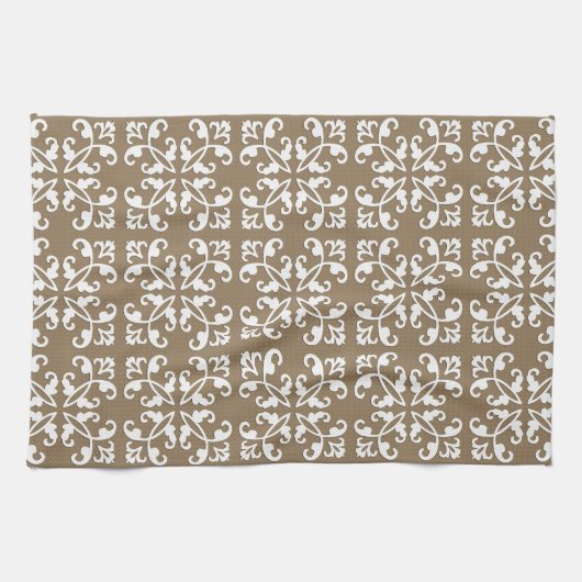 Lacy cutwork - weiß über taubbraun küchentuch (Horizontal)