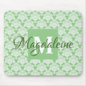 Lacy Damask Feminine Green & White Monogram & Name Mousepad (Vorne)