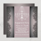 Lacy Damask-Muster, Kronleuchter Engagement Party Einladung (Vorne/Hinten)