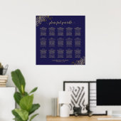 Lacy Gold 15 Table Wedding Seating Chart Navy Blue Poster (Heimbüro)