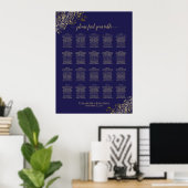 Lacy Gold 20 Table Navy Blue Wedding Seating Chart Poster (Heimbüro)