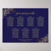 Lacy Gold 7 Table Wedding Chart Navy Blue Poster (Vorne)