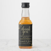 Lacy Gold auf Black Wedding Danke Mini Alkoholflaschenetikett (Vorderseite)