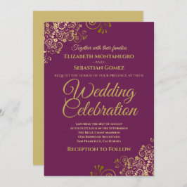 Lacy Gold auf Cassis Lila Einfache Hochzeit Einladung