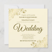 Lacy Gold auf Elfenbeinküste Hochzeitsfeier Einladung (Vorderseite)
