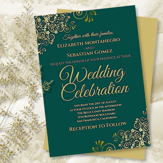 Lacy Gold auf Emerald Green Simple Elegante Weddin Einladung
