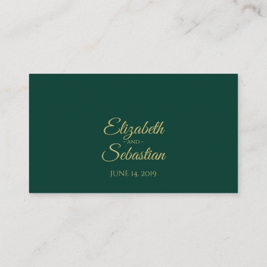 Lacy Gold auf Emerald Green Wedding Escort Card Platzkarte (Rückseite)