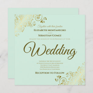 Lacy Gold auf Mint Green Elegante Square Hochzeit Einladung
