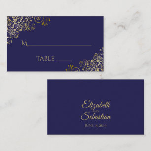 Lacy Gold auf Navy Blue Elegant Wedding Escort Car Platzkarte