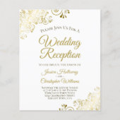 Lacy Gold Budget White Wedeption Einladung (Vorderseite)