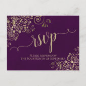 Lacy Gold Calligraphy Elegant Lila Wedding RSVP Postkarte (Vorderseite)
