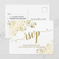 Lacy Gold Calligraphy Elegant White Wedding RSVP