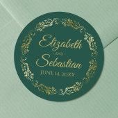 Lacy Gold Filigree Elegant Emerald Green Wedding Runder Aufkleber
